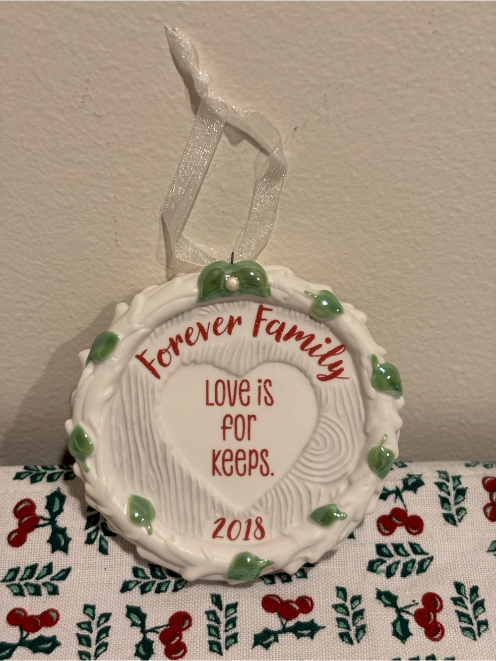 Hallmark Keepsake Forever Family Ornament - White & Green with Red Lettering - Picture 1 of 4